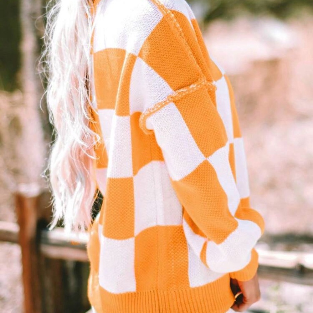 Orange and White Checkered Sweater - Picture 2 of 4